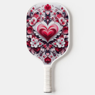 Colorful, floral valentine's day heart carbon fiber pickleball paddle