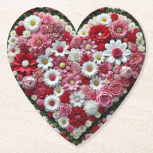 Colorful, floral valentine's day heart paper coaster