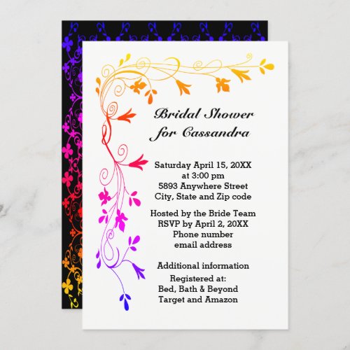 Colorful Floral Vines with Photo Bridal Shower Invitation