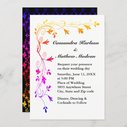 Colorful Floral Vines with Photo Wedding Invitation