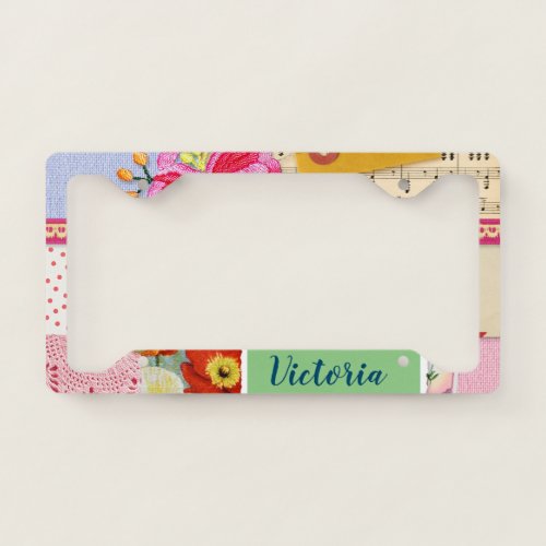 Colorful floral vintage art modern women pattern license plate frame