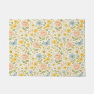 Colorful Floral vintage pattern with butterflies Doormat