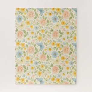 Colorful Floral vintage pattern with butterflies Jigsaw Puzzle