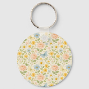 Colorful Floral vintage pattern with butterflies Keychain