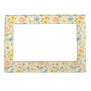 Colorful Floral vintage pattern with butterflies Magnetic Frame