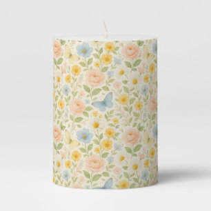 Colorful Floral vintage pattern with butterflies Pillar Candle