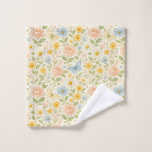 Colorful Floral vintage pattern with butterflies Wash Cloth