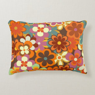 Colorful Floral vintage Seamless Pattern. Retro 70 Accent Pillow