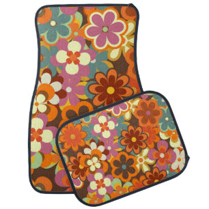 Colorful Floral vintage Seamless Pattern. Retro 70 Car Floor Mat