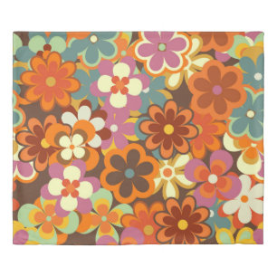 Colorful Floral vintage Seamless Pattern. Retro 70 Duvet Cover