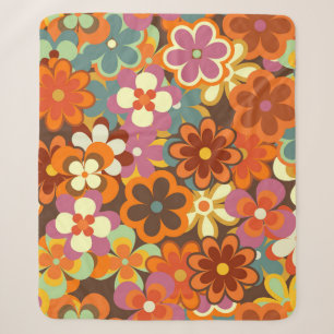Colorful Floral vintage Seamless Pattern. Retro 70 Sherpa Blanket