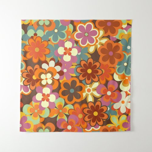 Colorful Floral vintage Seamless Pattern Retro 70 Tapestry