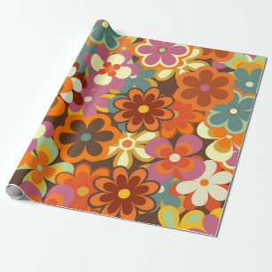 Colorful Floral vintage Seamless Pattern. Retro 70 Wrapping Paper