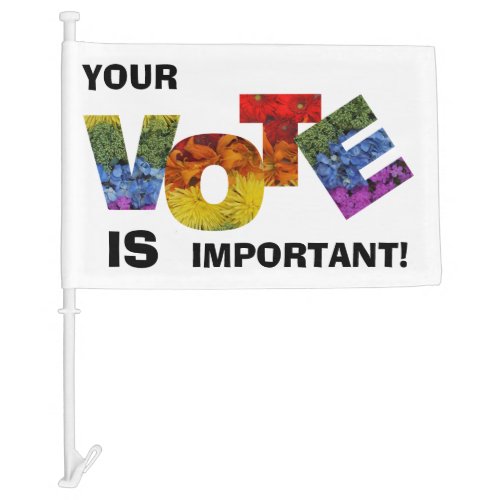 Colorful Floral VOTE White Car Flag