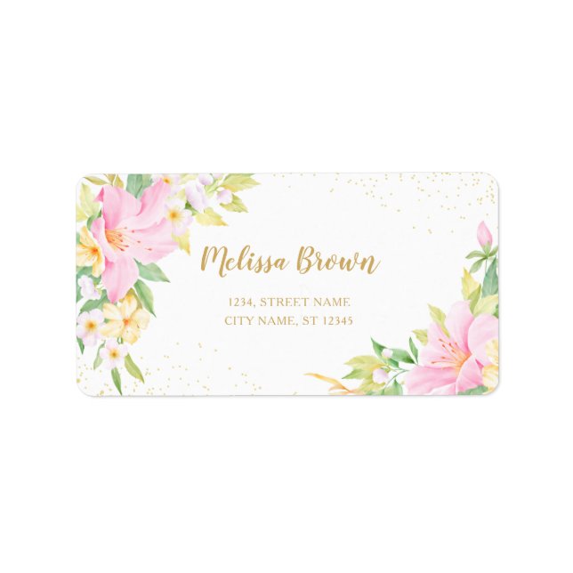 Colorful Floral Watercolor Botanical Pink Green Label (Front)
