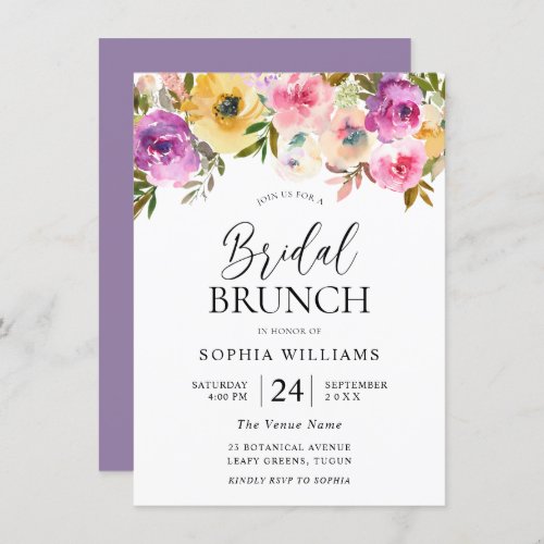Colorful Floral Watercolor Bridal Shower Brunch Invitation
