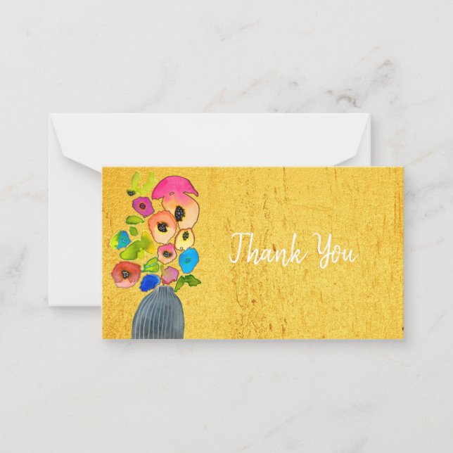 Colorful floral watercolor flowers note card (Front)