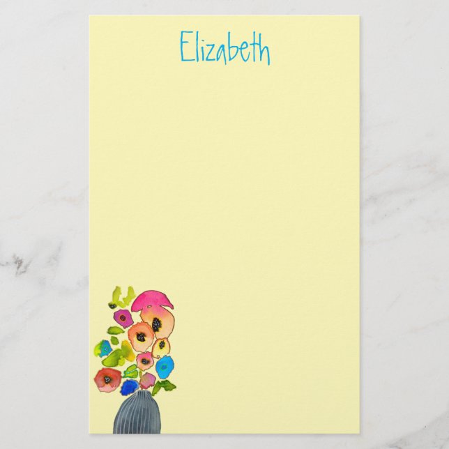 Colorful floral watercolor flowers stationery (Front)