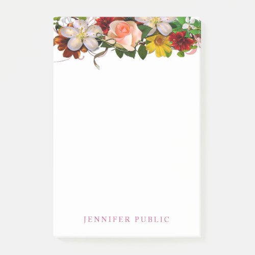 Colorful Floral Watercolor Roses Flowers Template Post_it Notes