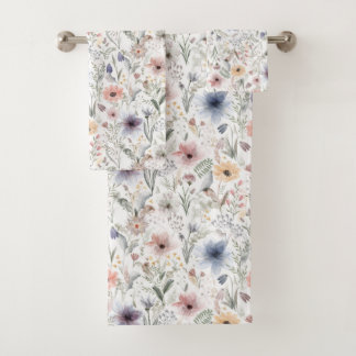 Colorful Floral Watercolor Styl Botanica Towel Set