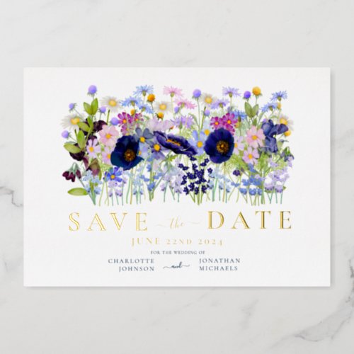 Colorful Floral Watercolor Wedding Gold Foil Invitation
