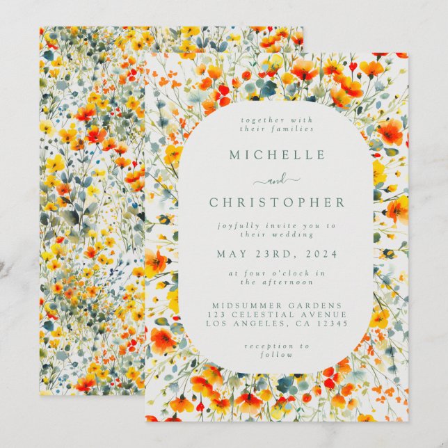 Colorful Floral Watercolor Wedding Invitation (Front/Back)