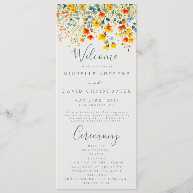 Colorful Floral Watercolor Wedding Program (Front)