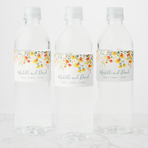 Colorful Floral Watercolor Wedding Water Bottle Label