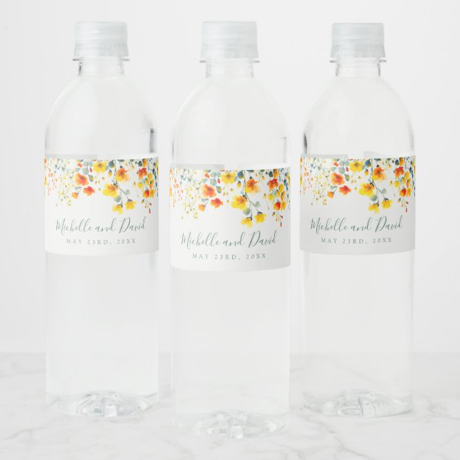 Colorful Floral Watercolor Wedding Water Bottle Label (Bottles)