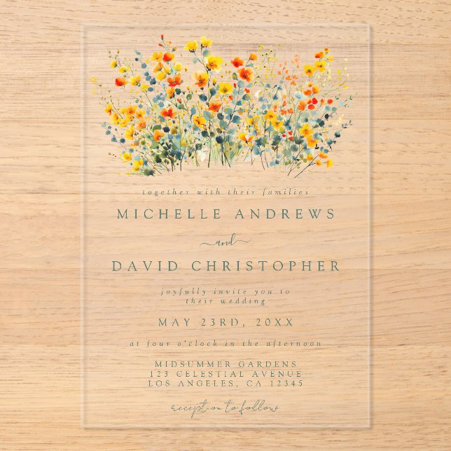 Colorful Floral Wedding Acrylic Invitations (Front)