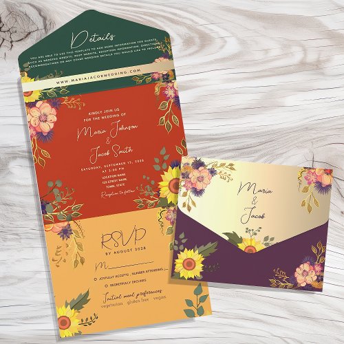 Colorful Floral Wedding All In One Invitation