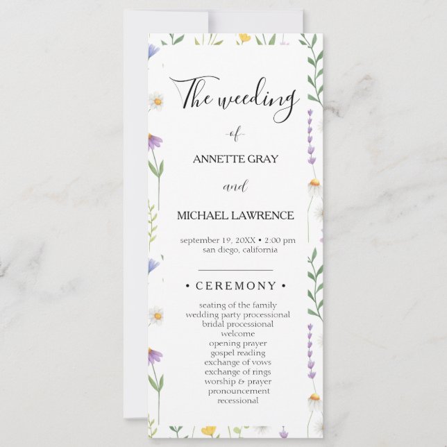 Colorful Floral wedding ceremony program (Front)