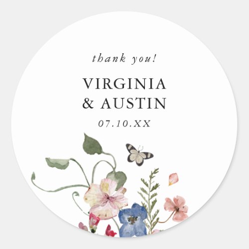 Colorful Floral Wedding Classic Round Sticker