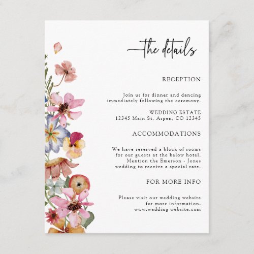 Colorful Floral Wedding Detail Enclosure Card