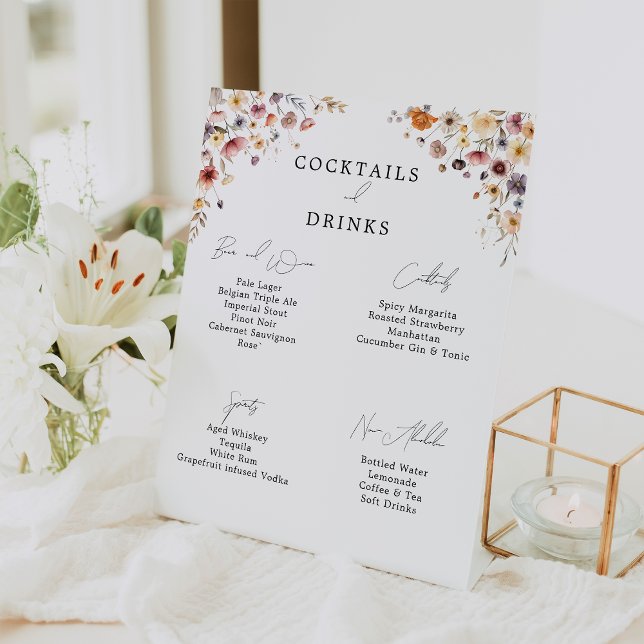 Colorful Floral Wedding Drinks Bar Pedestal Sign (Creator Uploaded)