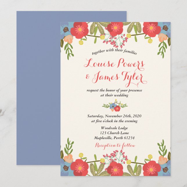 Colorful Floral Wedding Invitation (Front/Back)