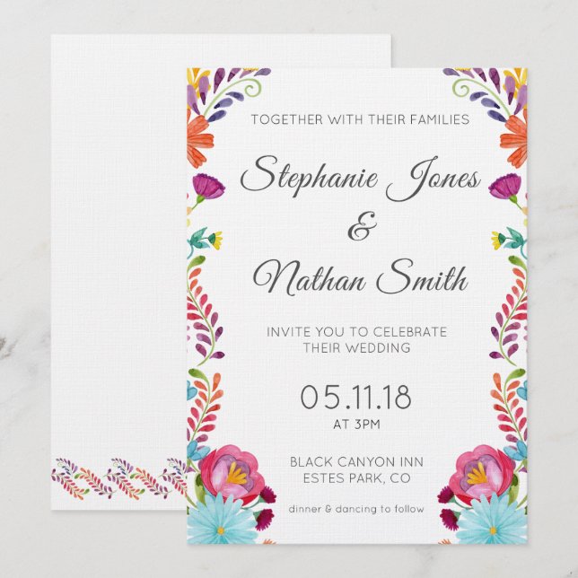 Colorful Floral Wedding Invitation (Front/Back)