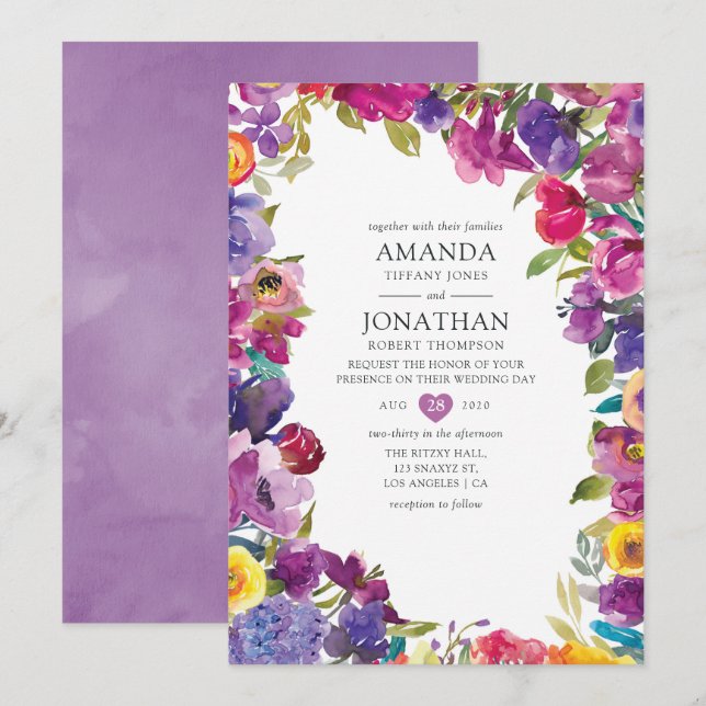 Colorful Floral Wedding Invitation (Front/Back)