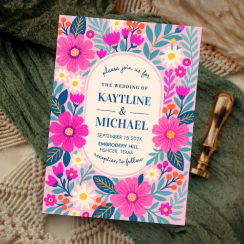 Colorful Floral Wedding Invitation Pink Botanical