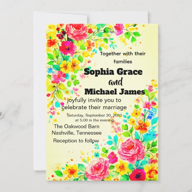 Colorful Floral Wedding Invitation | Watercolor  (Front)