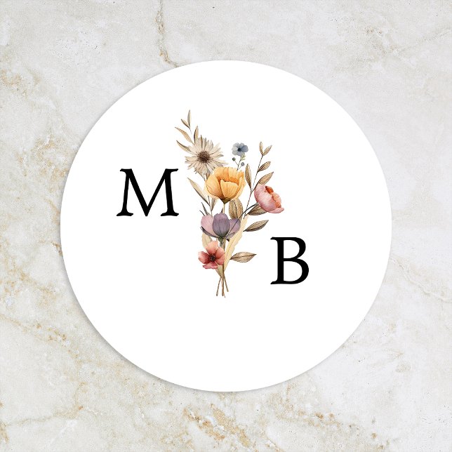 Colorful Floral Wedding Monogram Envelope Seal (Creator Uploaded)