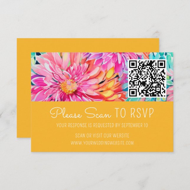 Colorful Floral Wedding QR Code Enclosure RSVP Card (Front/Back)