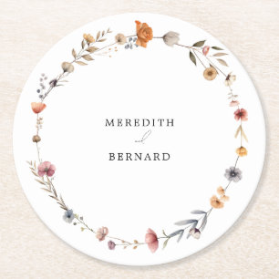 Colorful Floral Wedding Round Paper Coaster