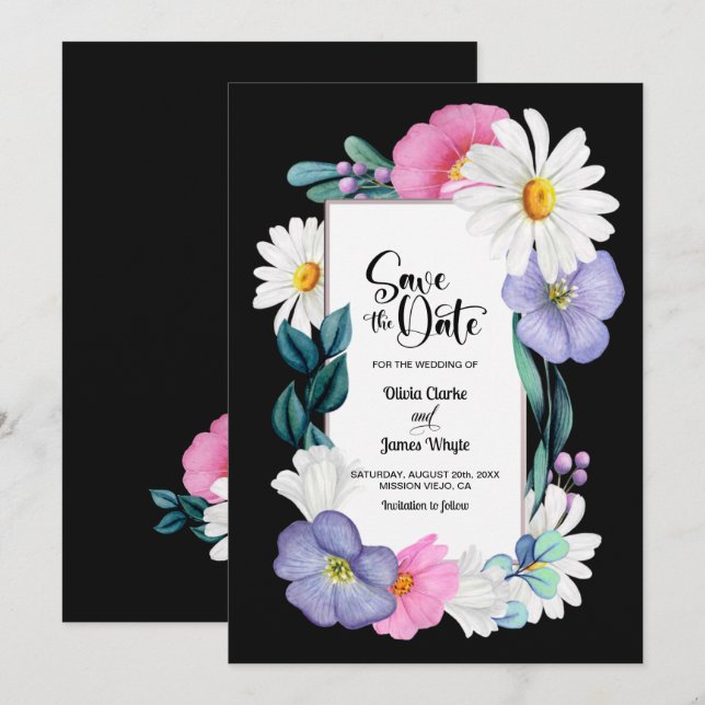 Colorful Floral Wedding Save the Date (Front/Back)