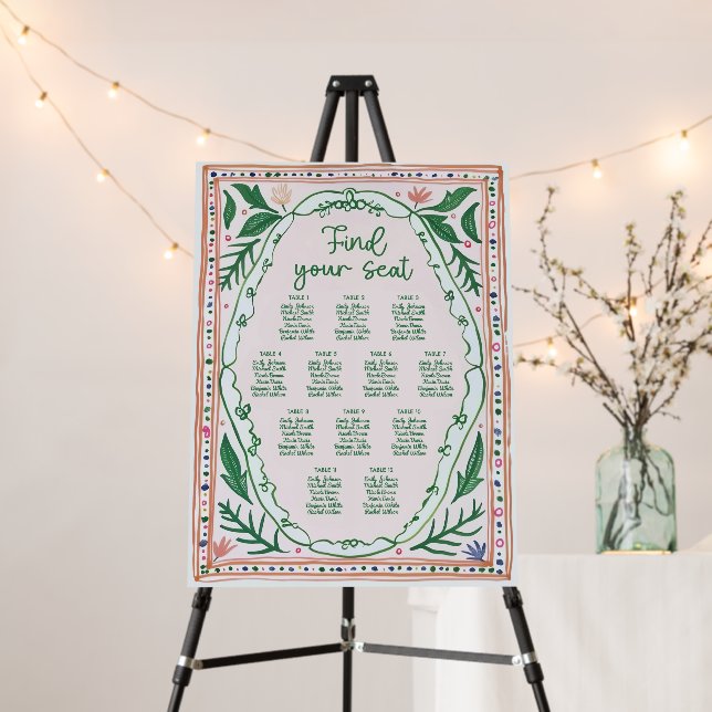 Colorful Floral Wedding Seating Chart, Printable Foam Board (In Situ (Stand))