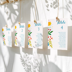 Colorful Floral Wedding Table Seating Chart Cards