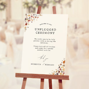 Colorful Floral Wedding Unplugged Ceremony Sign
