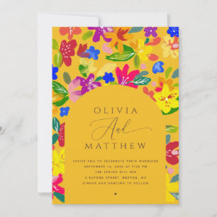 Colorful Floral Wedding Yellow Arch + QR Code Invitation