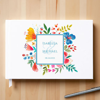 Colorful Floral Wildflower Watercolor Wedding Guest Book