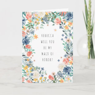 Colorful Floral Will You Be My Mid of Honor Card